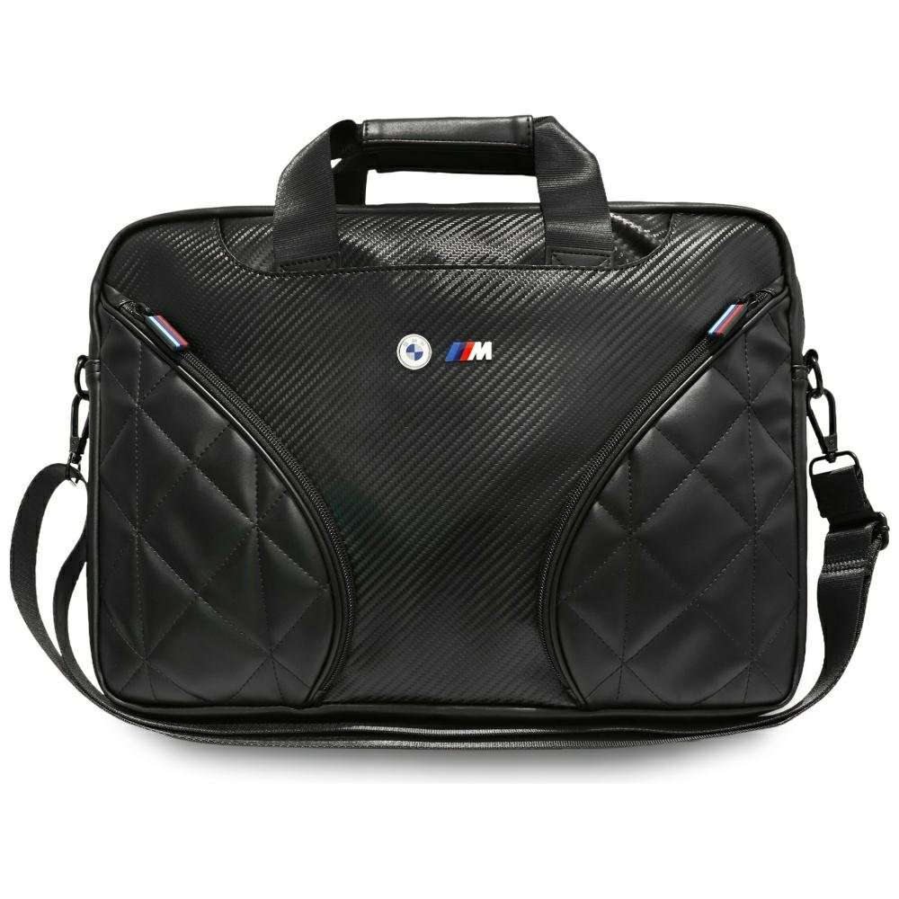 BMW Carbon Pockets & Metal Logo 16" Laptop Bag - Black