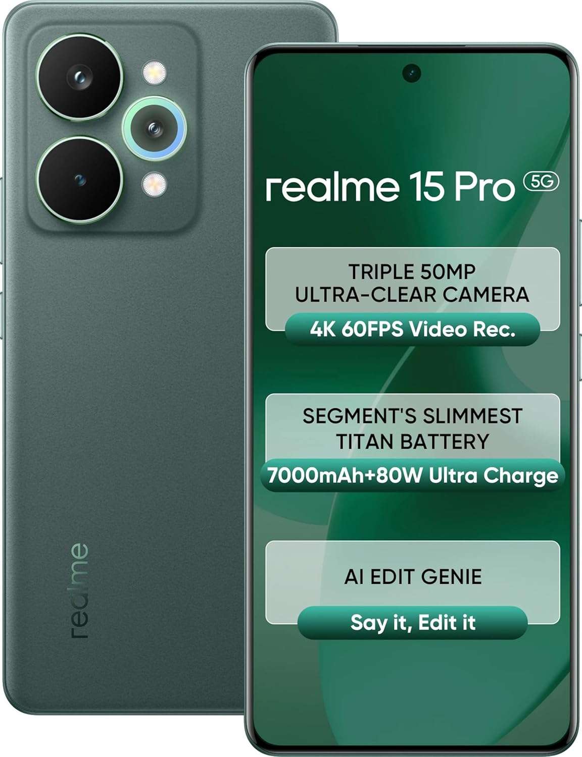 Realme 15 Pro 5G Dual SIM 12GB RAM 256GB Velvet Green – 144Hz Curve Display, 50MP Triple Camera, 7000mAh, 80W Charge
