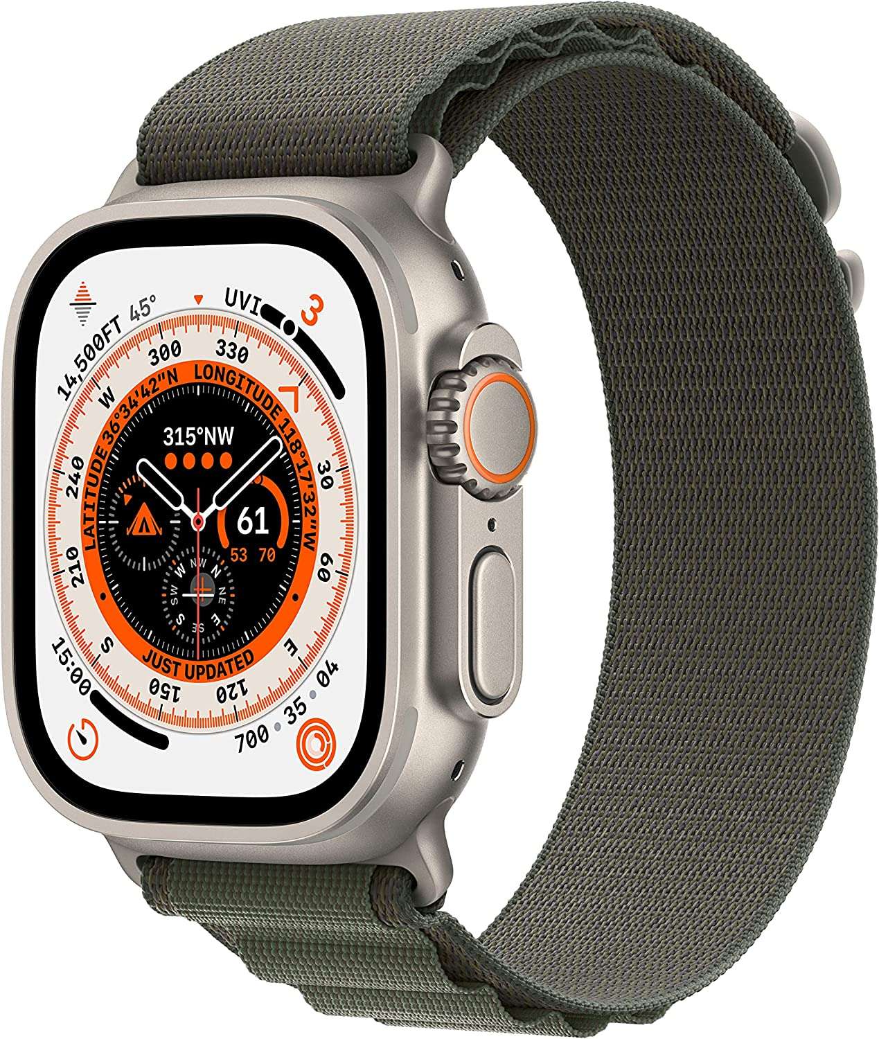 Apple Watch Ultra GPS + Cellular, 49mm - Titanium Case with Green Alpine Loop - Medium (MQFN3)