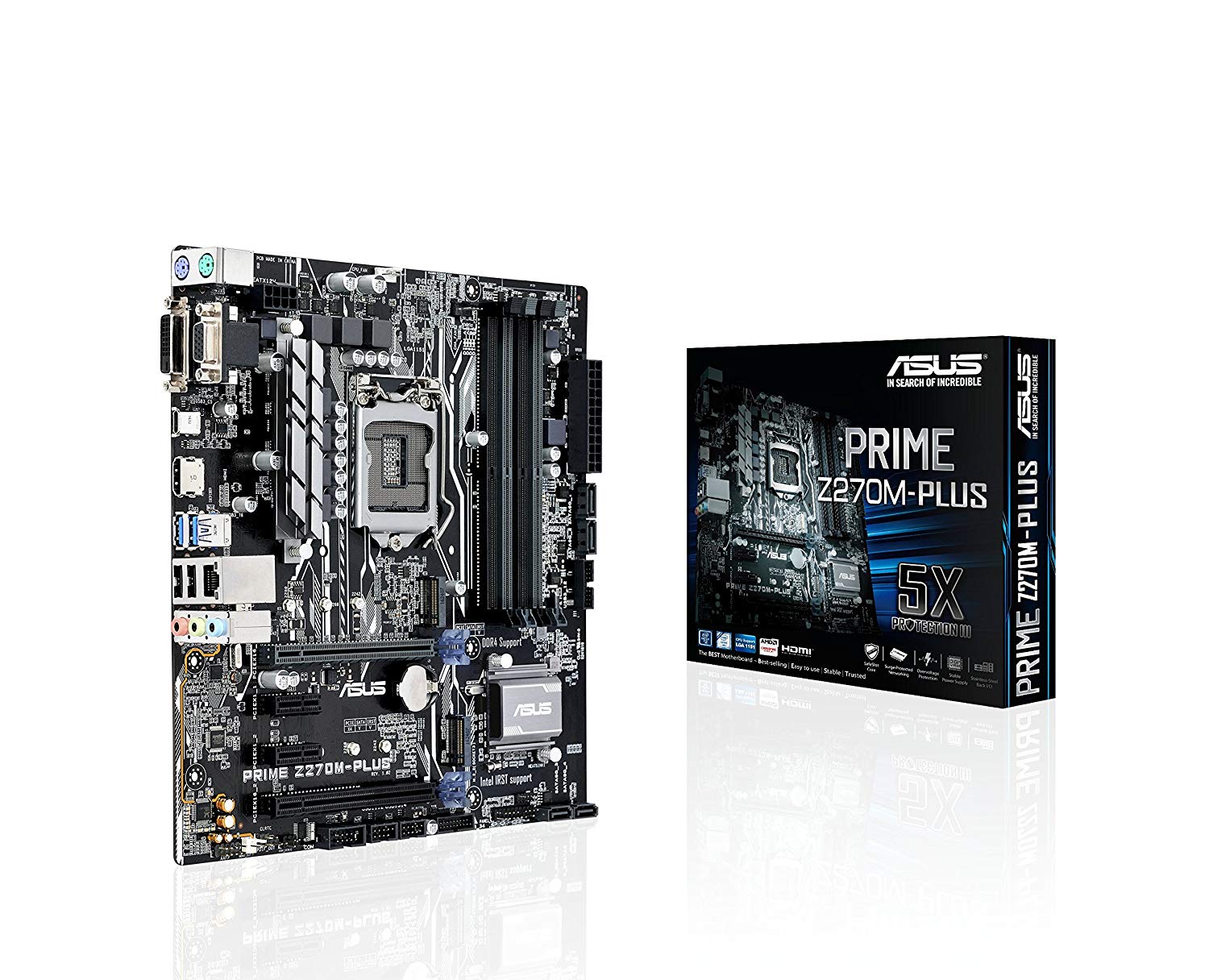 Asus Prime Z270M-Plus Motherboard Lga1151,Ddr4,HDMI,DVI Vga M.2 USB 3.1 Z270 Matx