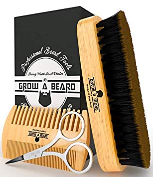 Beard Brush & Comb Set for Men's Care | Best Bamboo Grooming Kit to Spread Balm or Oil for Growth & Styling | Adds Shine & Softness