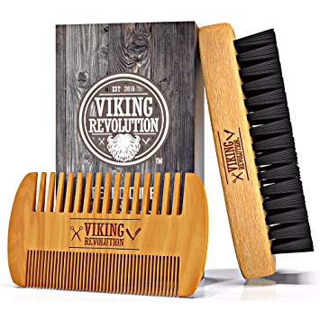 Viking Revolution Beard Comb & Beard Brush Set for Men