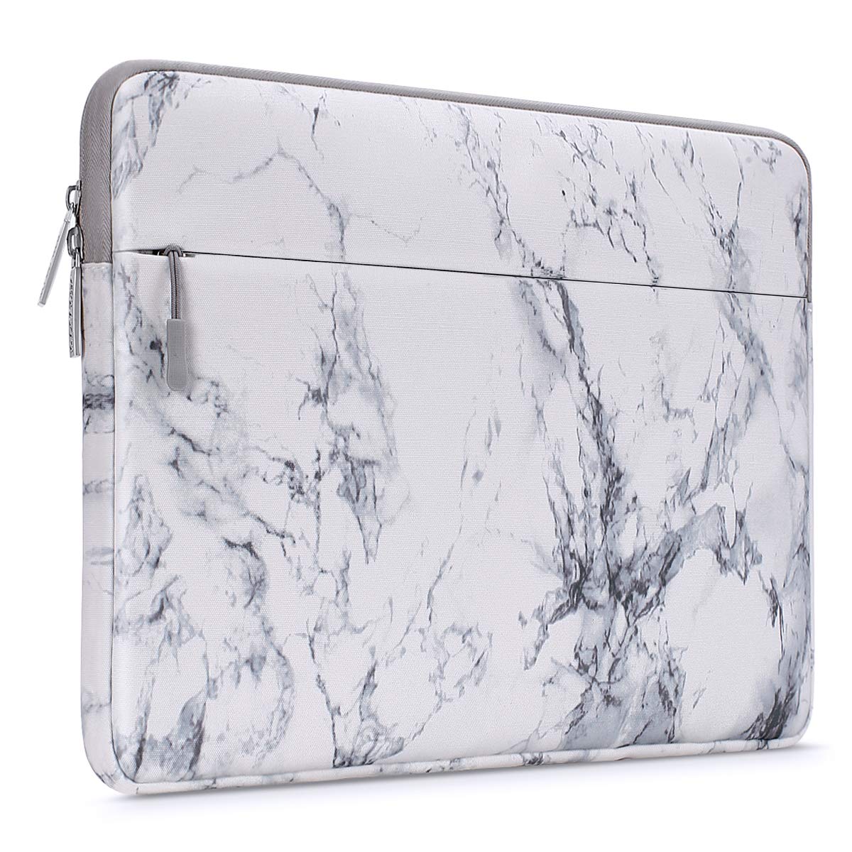 MOSISO Laptop Sleeve Bag Compatible 13-13.3 Inch MacBook Pro, MacBook Air, Notebook Computer with Accessory Pocket, Ultraportable Protective Canvas Marble Pattern Carrying Case Cover, White