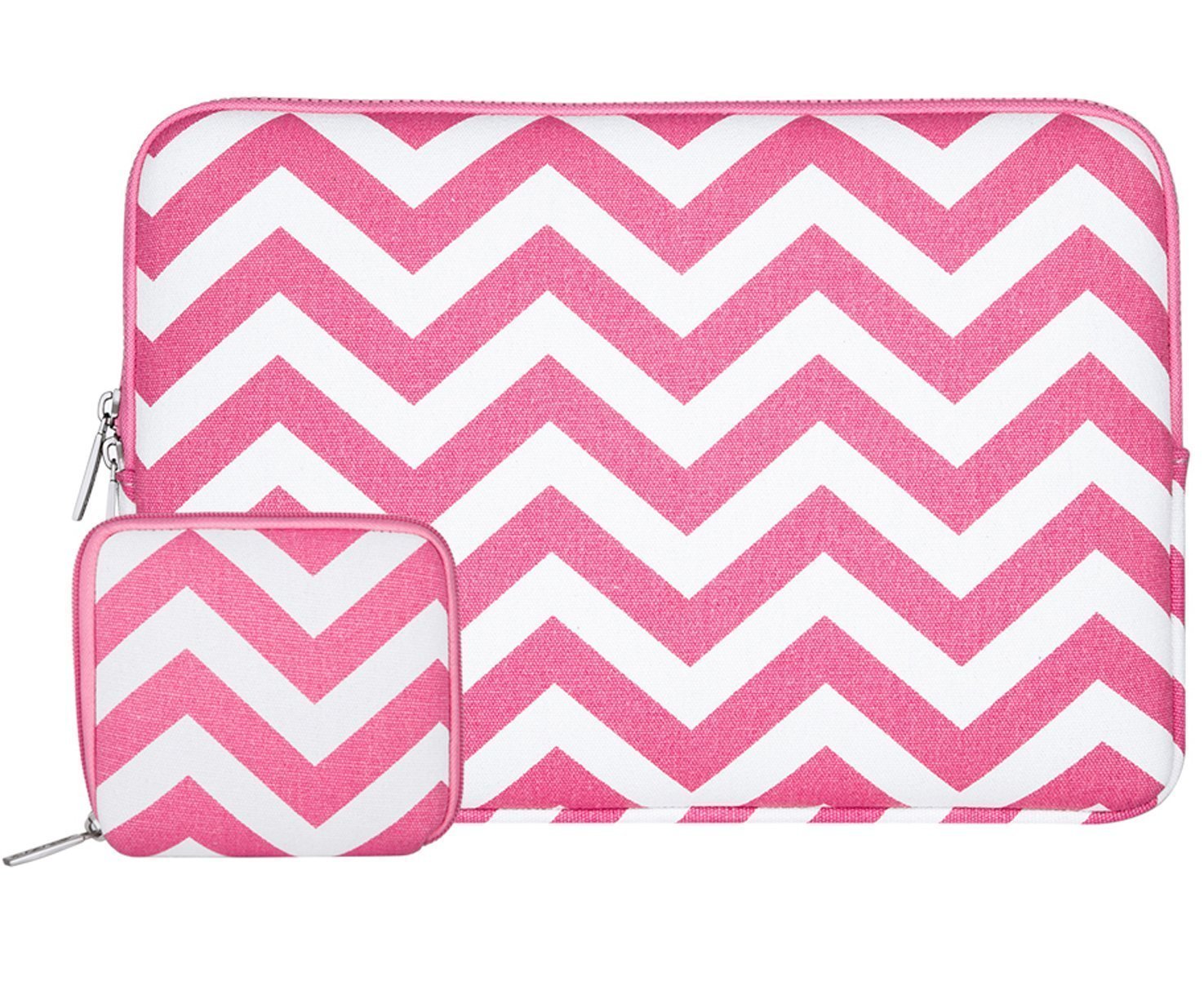MOSISO Laptop Sleeve Bag Compatible 15-15.6 Inch MacBook Pro, Notebook Computer with Small Case, Chevron Style Canvas Fabric Protective Carrying Case Cover, Rose Red